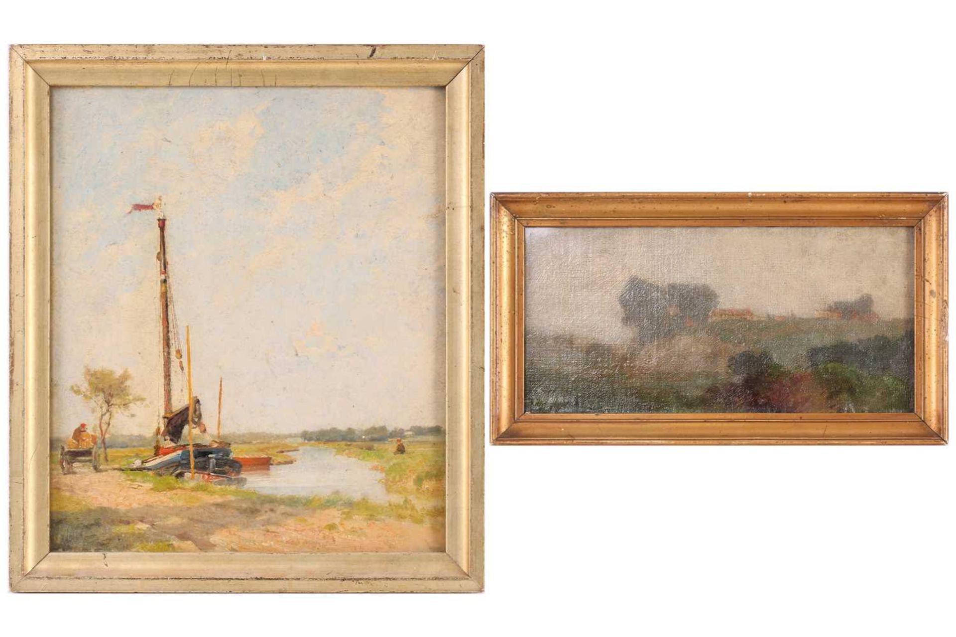 Frederick George Cotman RI. ROI. (British, 1850-1920), 'The Cliff Farm' & 'Suffollk Barge', oil on