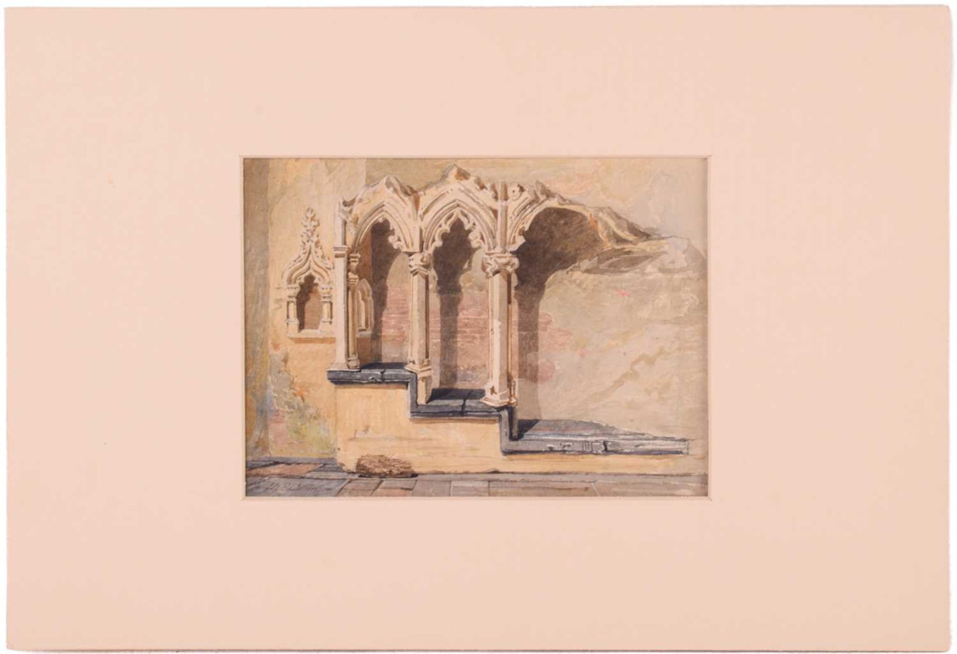 Miles Edmund Cotman (1810 - 1858) 'Sedilia & Piscina in Great Snoring Church, Norfolk', signed,