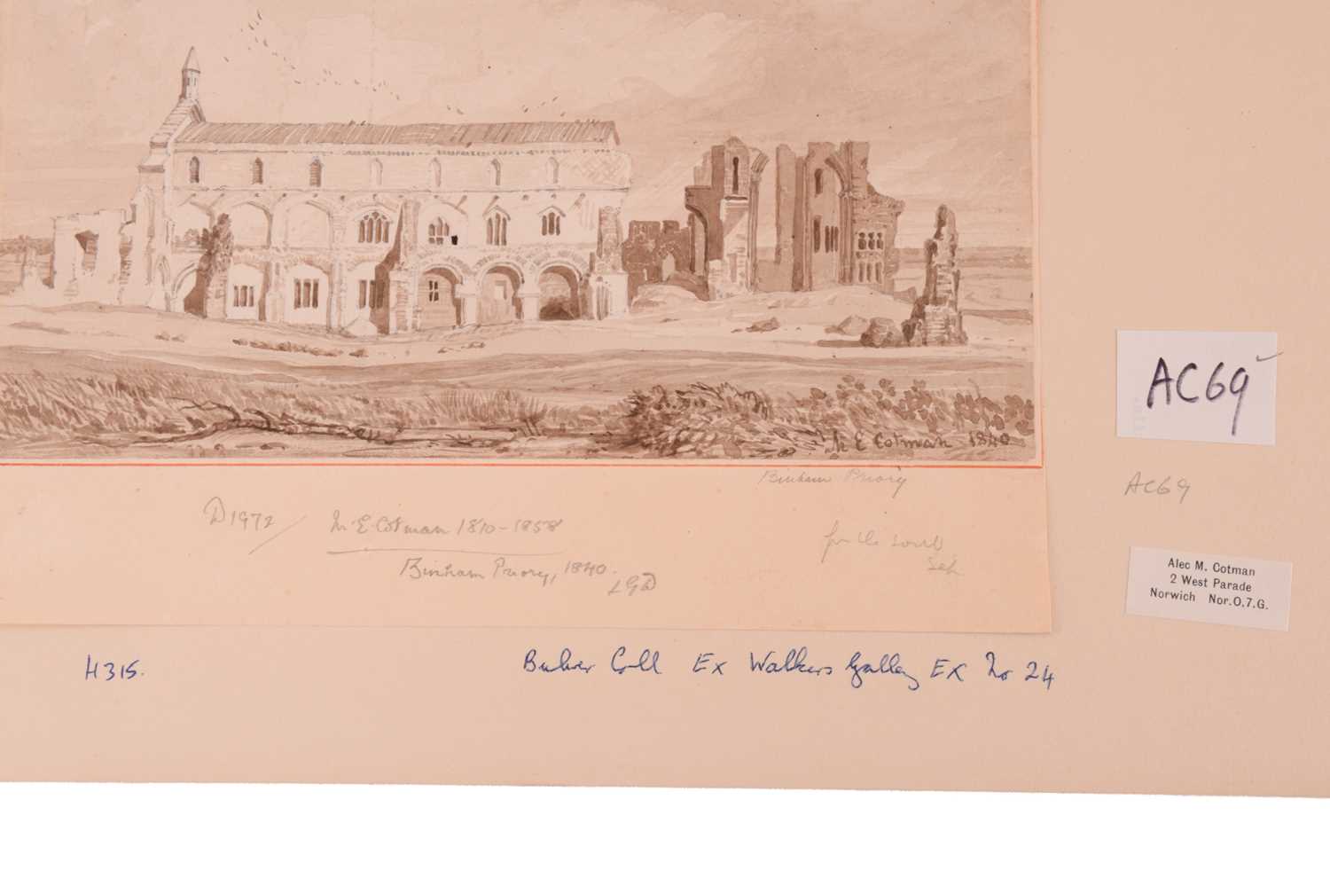 Miles Edmund Cotman (1810 - 1858), 'Binham Priory' signed and dated 1840, monochrome watercolour, - Image 4 of 6