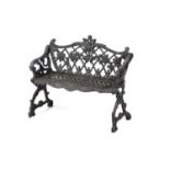 A large heavy cast iron two-seat garden bench, 20th century.No apparent damage, disproportionately
