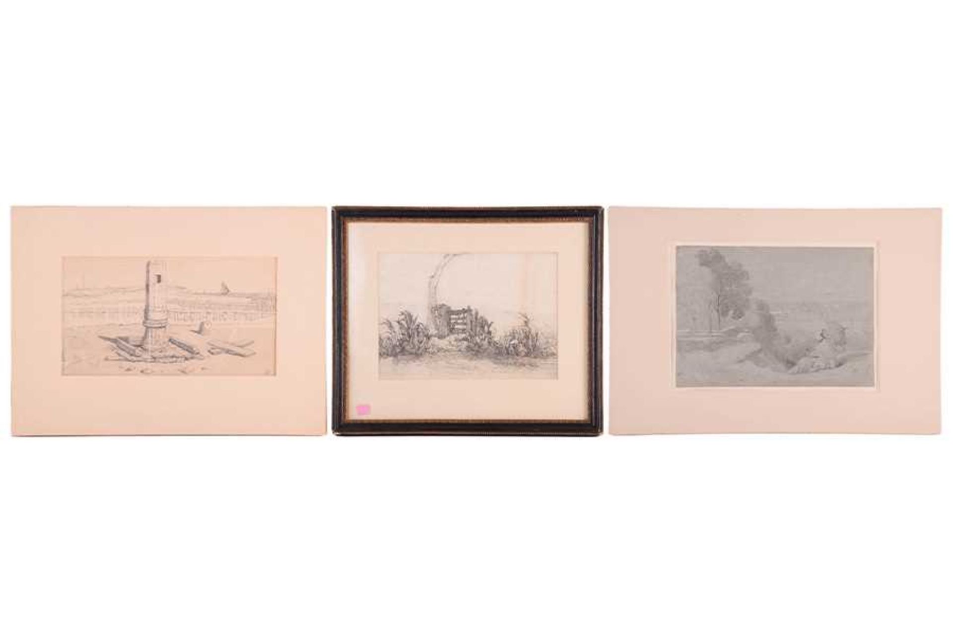 John Joseph Cotman (British, 1814-1878), three pencil sketches, 'Looking towards Norwich, Seated