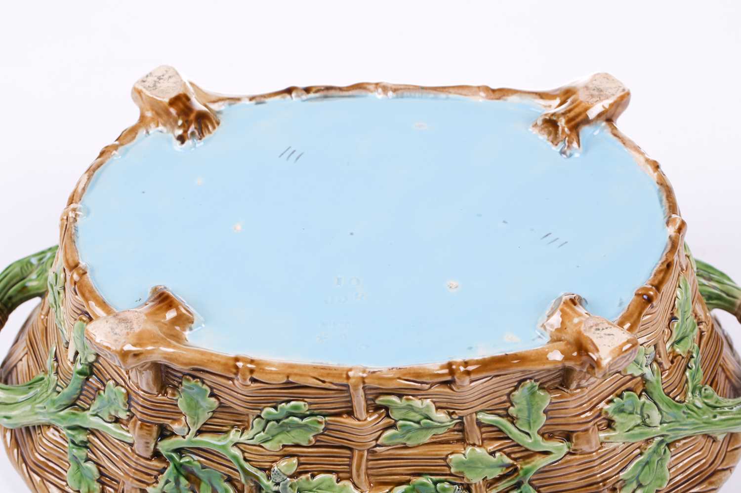 A Minton Majolica pattern 668 game pie dish, liner and cover bearing the date cypher for 1868, the - Image 19 of 20