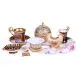 A collection of Herend porcelain items, to include a gilt-decorated pot pourri, 13 cm high, together