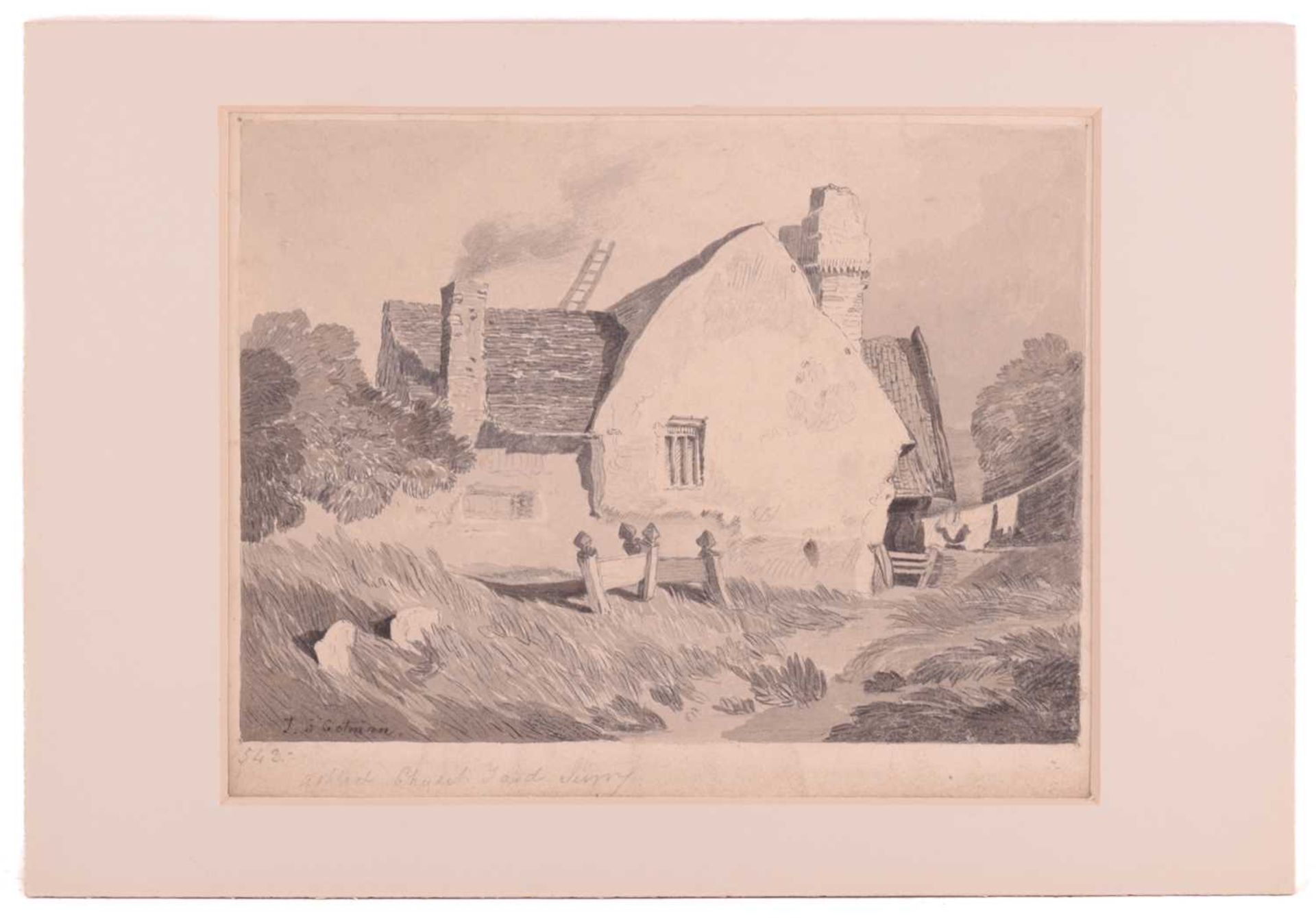 John Sell Cotman (1782 - 1842), 'Rural Lane with Figure and Water Trough', signed, pencil sketch, - Image 6 of 9