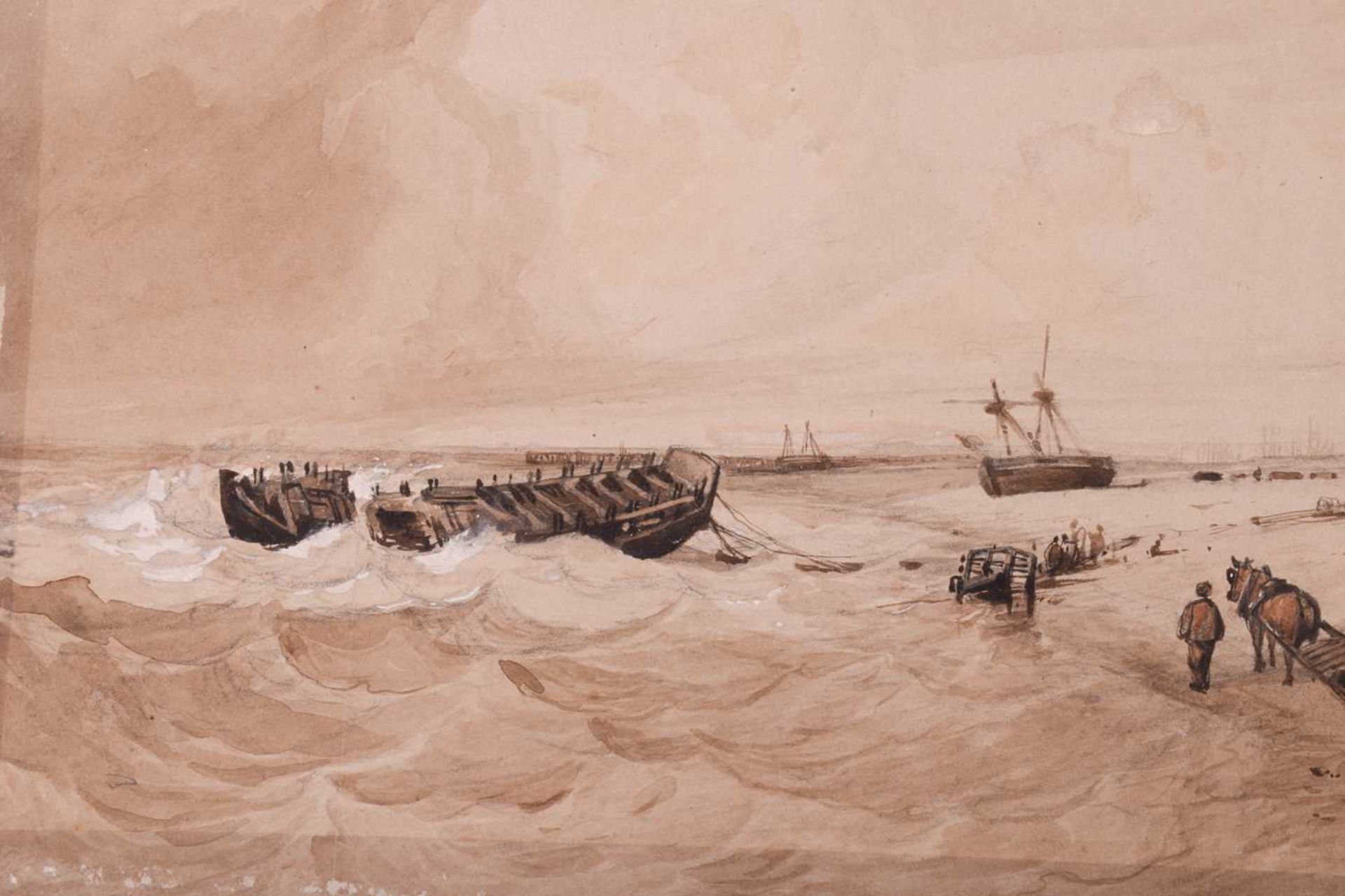 Miles Edmund Cotman (1810 - 1858) 'Wreck on Yarmouth Beach', oil on canvas, applied and typed - Image 6 of 26