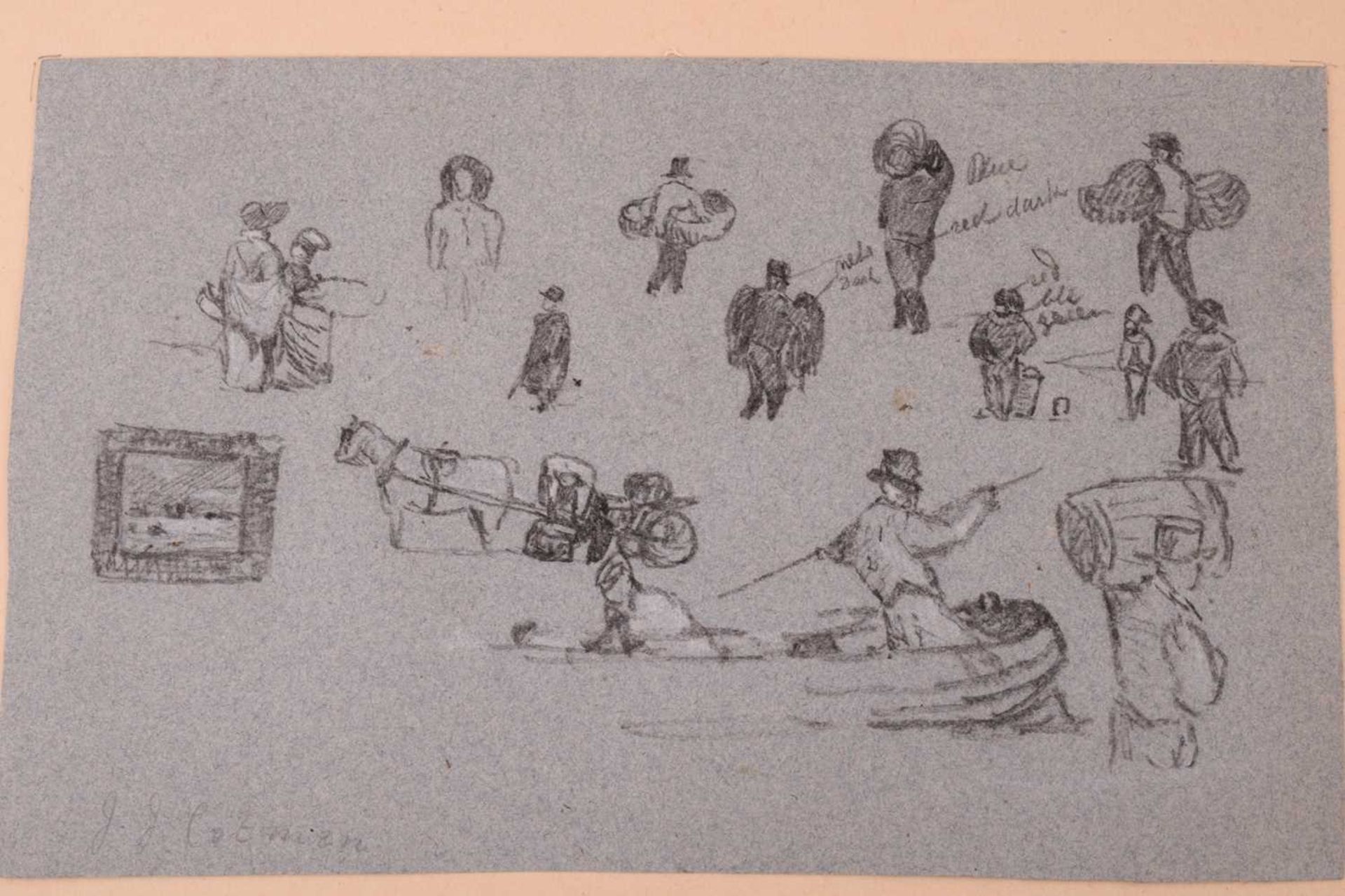 John Joseph Cotman (1814 - 1878), three pencil sketches, 'Heigham Hall', pencil & watercolour, ex - Image 6 of 12