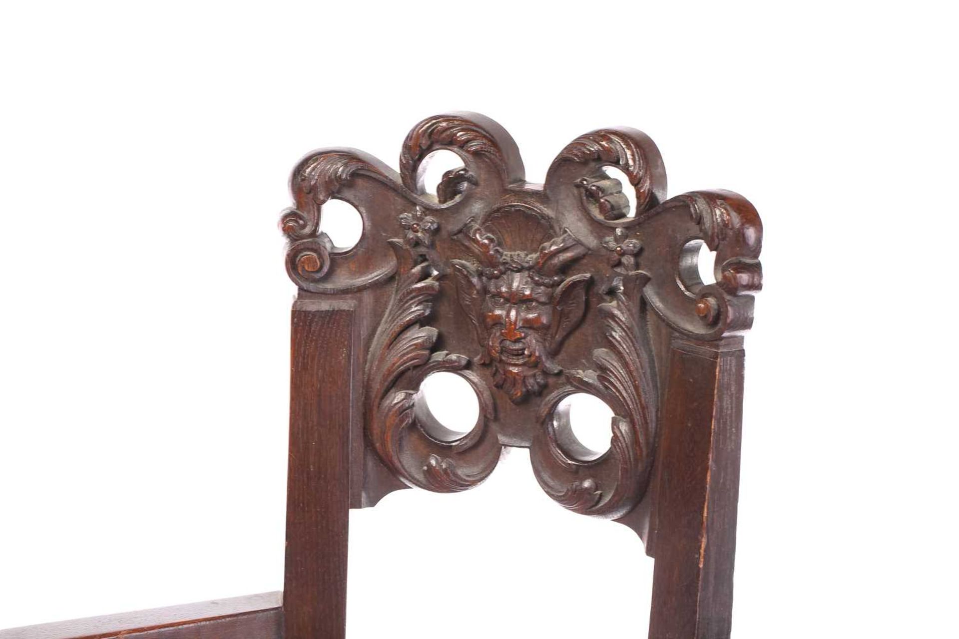 A pair of French carved oak caquetoire armchairs, 19th/20th century, the curved backs carved and - Image 11 of 11