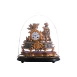 A late 19th century French parcel gilt spelter clock, depicting a nobleman standing beside a drum