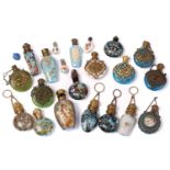 A good collection of miniature Continental ceramic and Murano glass scent bottles, many with gilt