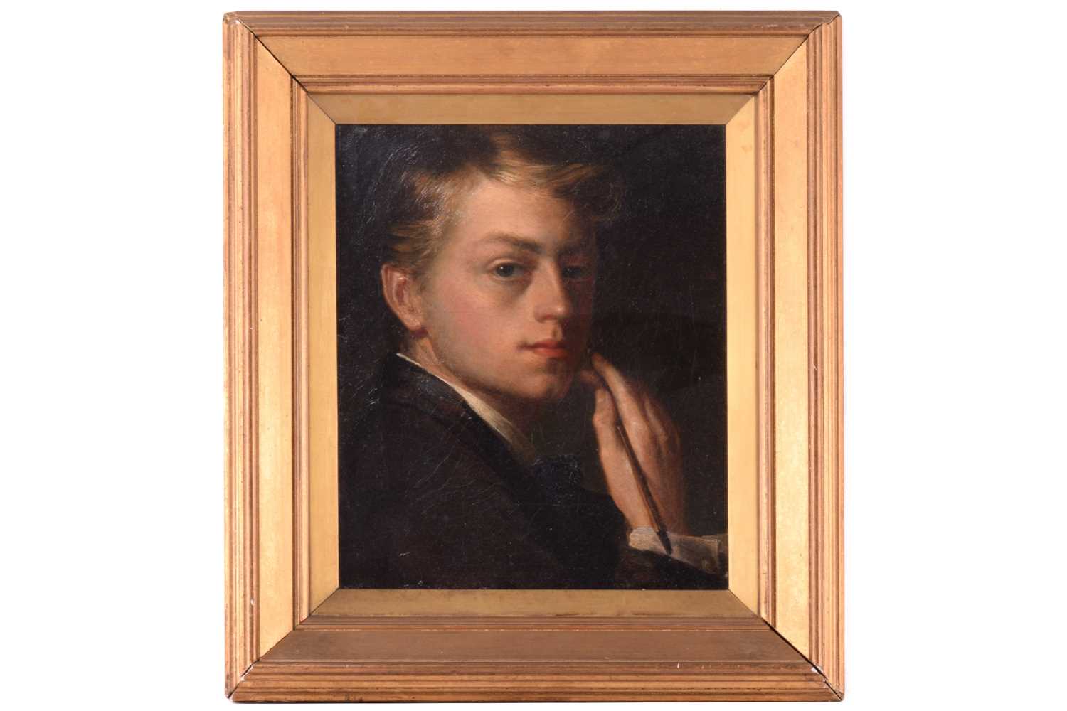 Frederick George Cotman (British, 1850-1920), Self Portrait of the Artist as a young man holding a