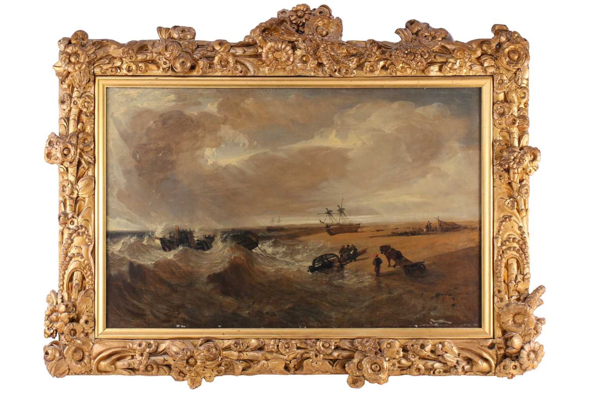 Miles Edmund Cotman (1810 - 1858) 'Wreck on Yarmouth Beach', oil on canvas, applied and typed - Image 2 of 26