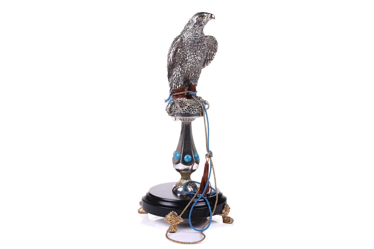 Lorenzo Sandomar, a large model of a silver and gold plated falcon, marked 925, standing on a - Image 6 of 10