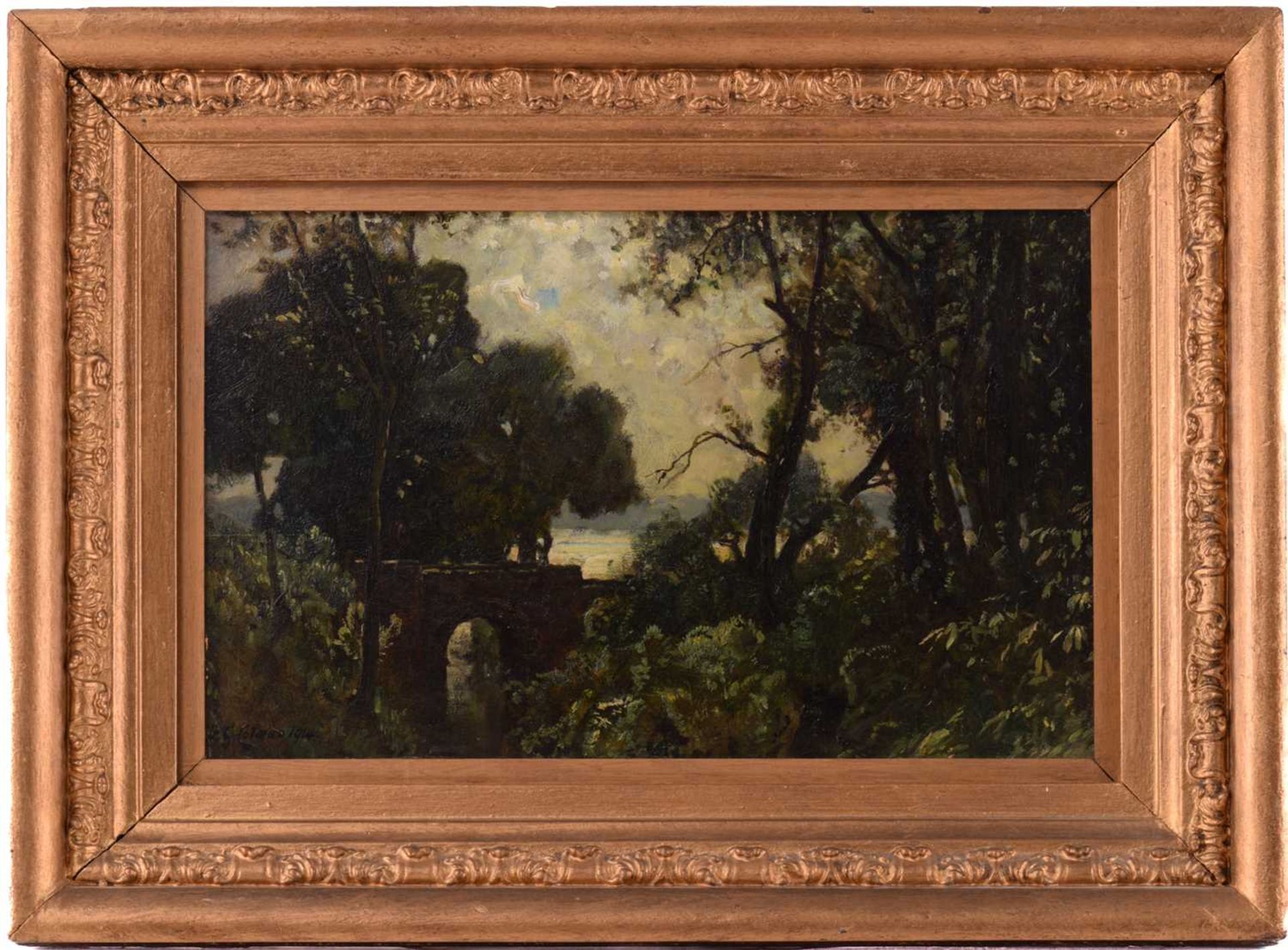 Frederick George Cotman RI. ROI. (British, 1850-1920), 'Full Summer Bridge and Trees', signed and - Image 2 of 11