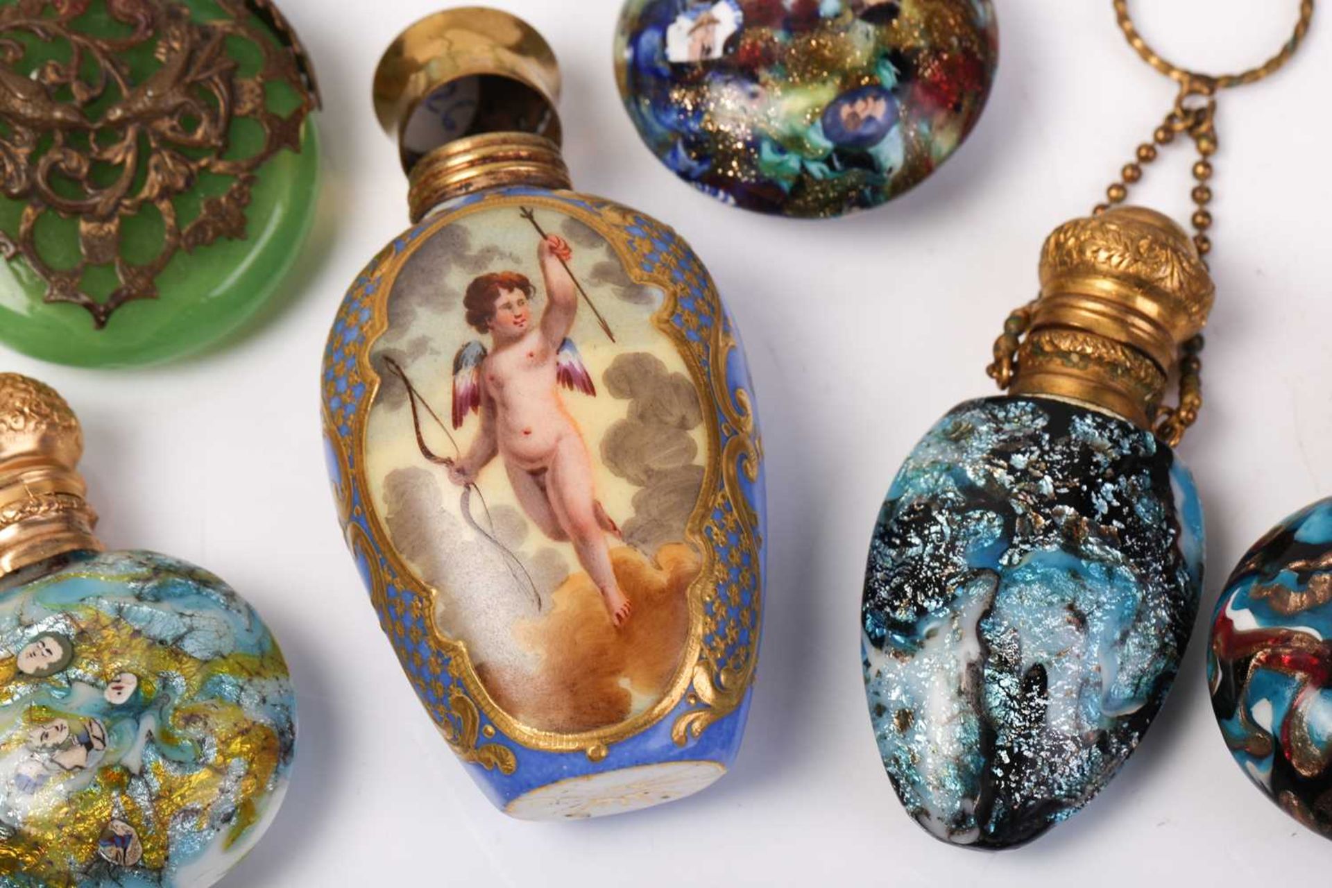 A good collection of miniature Continental ceramic and Murano glass scent bottles, many with gilt - Image 10 of 19