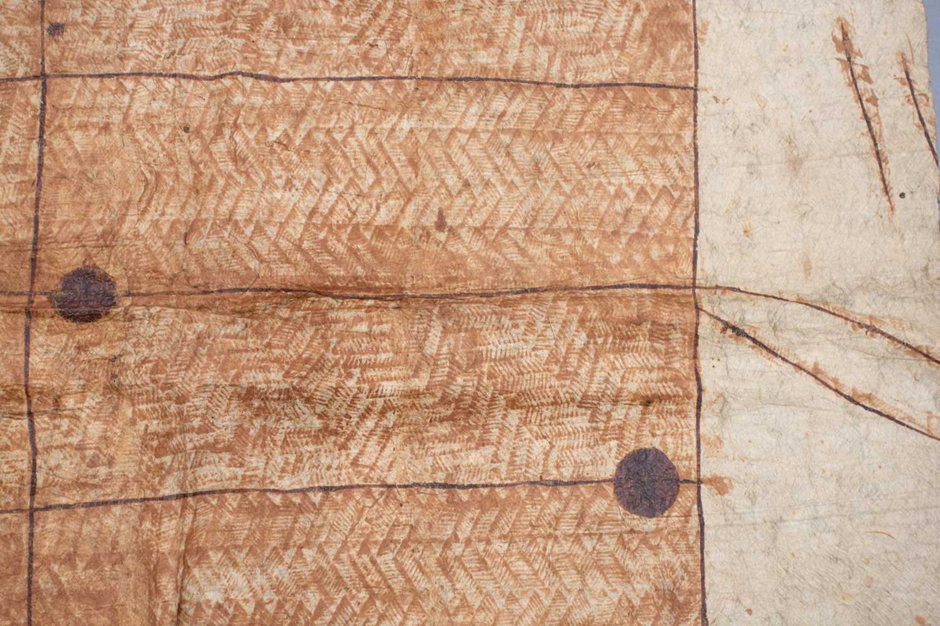 Of historical Fijian interest; a Fijian bark cloth blanket (?), late 19th century painted with earth - Image 11 of 16