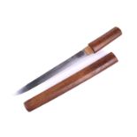 A Japanese World War II Kamikaze-type tanto in simple beech wood mounts bearing a personal
