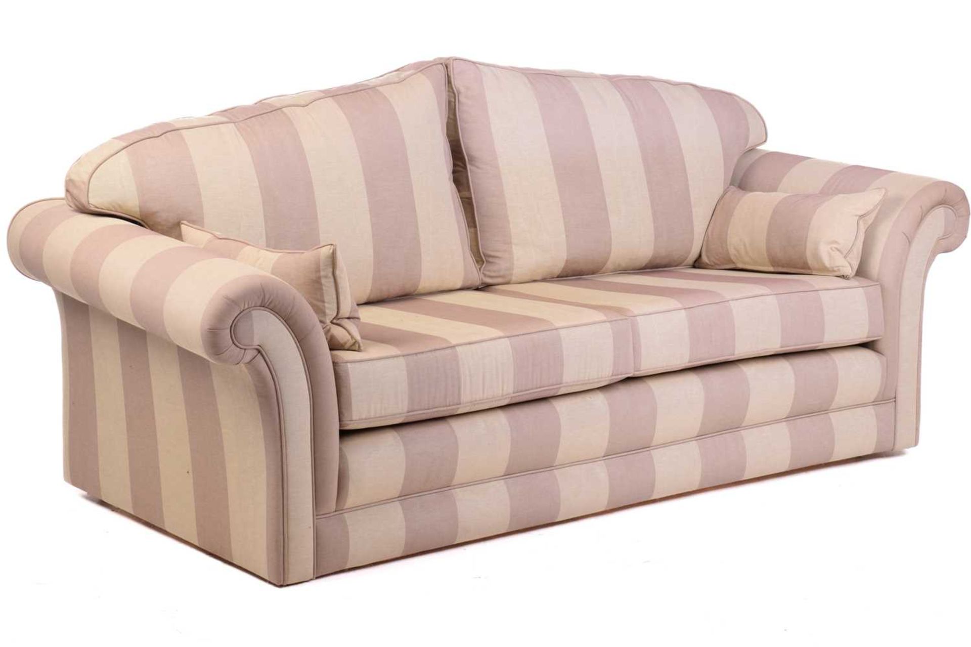 A pair of contemporary good quality traditional two-seat sofas with damask effect broad striped - Image 5 of 11