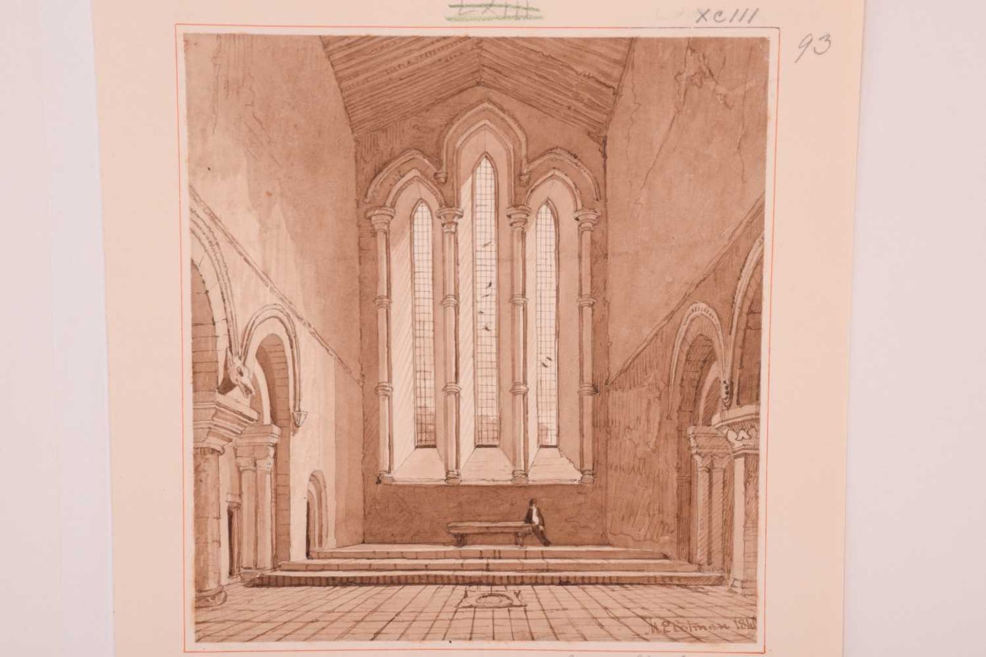 Miles Edmund Cotman (1810 - 1858), 'Emneth Church interior', signed & dated 1840, monochrome - Image 3 of 7