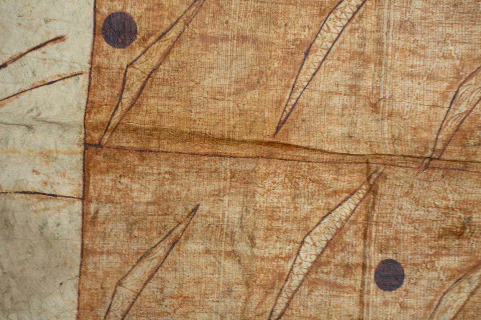 Of historical Fijian interest; a Fijian bark cloth blanket (?), late 19th century painted with earth - Image 7 of 16