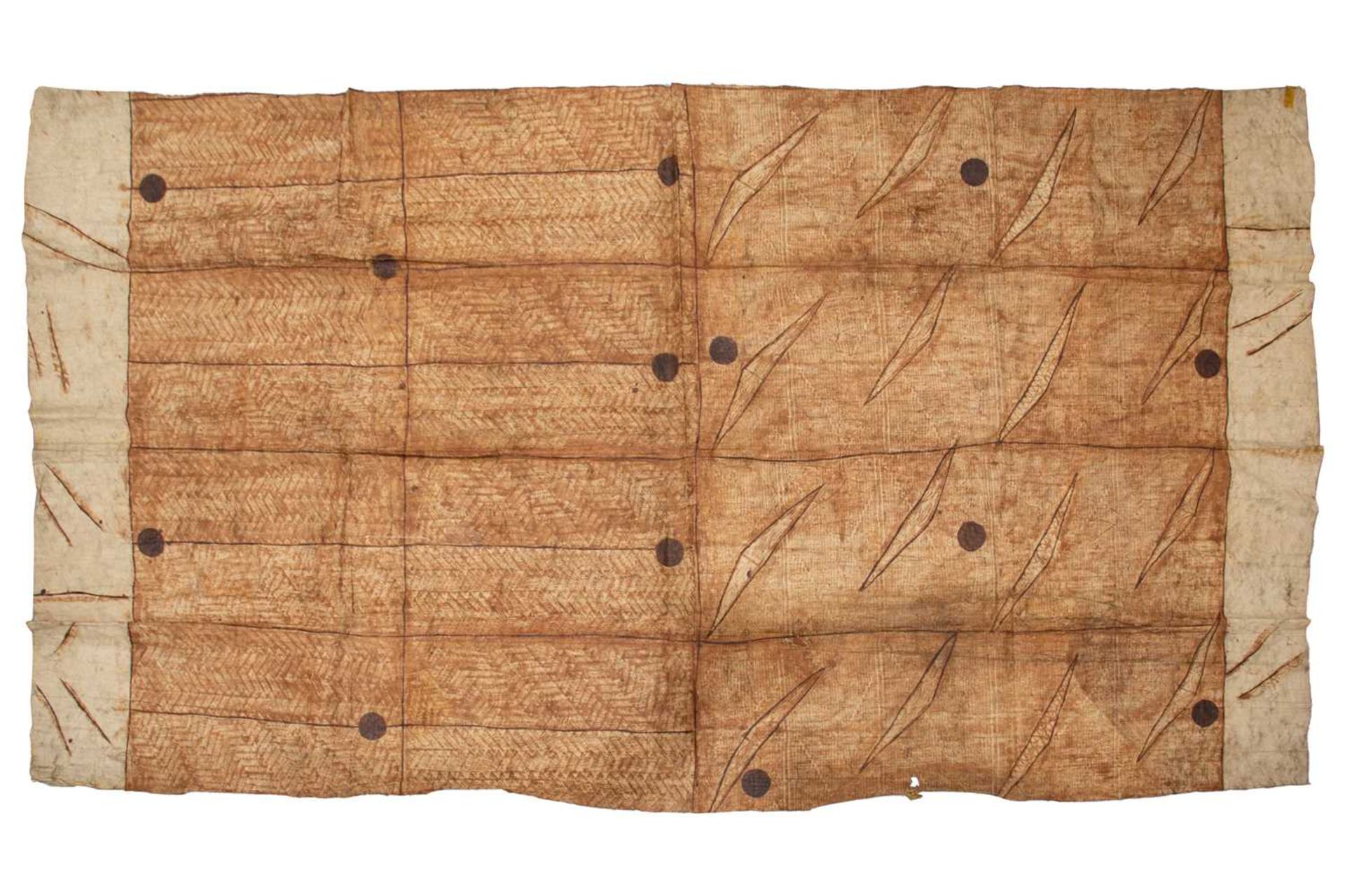 Of historical Fijian interest; a Fijian bark cloth blanket (?), late 19th century painted with earth