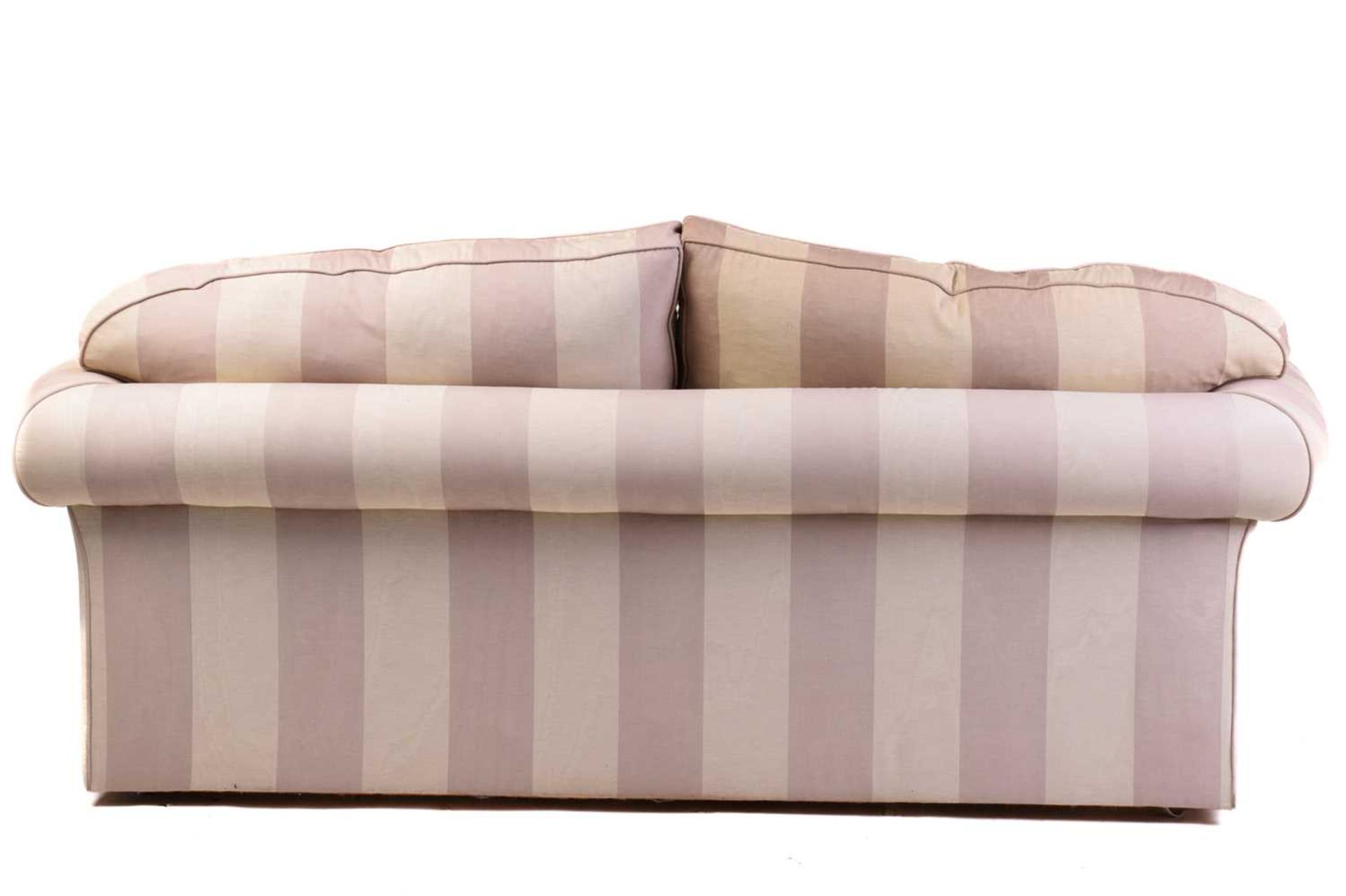 A pair of contemporary good quality traditional two-seat sofas with damask effect broad striped - Image 6 of 11
