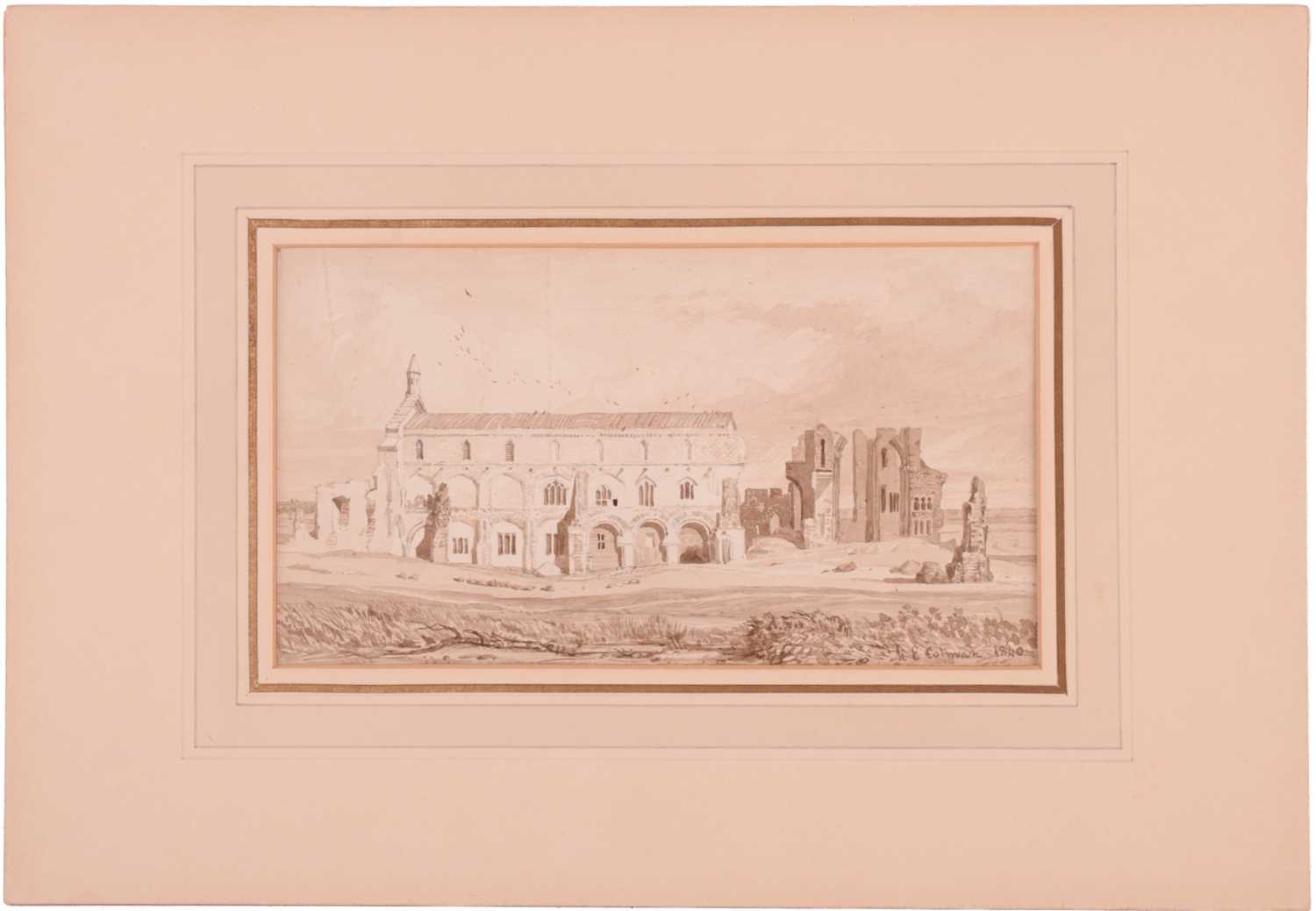 Miles Edmund Cotman (1810 - 1858), 'Binham Priory' signed and dated 1840, monochrome watercolour,