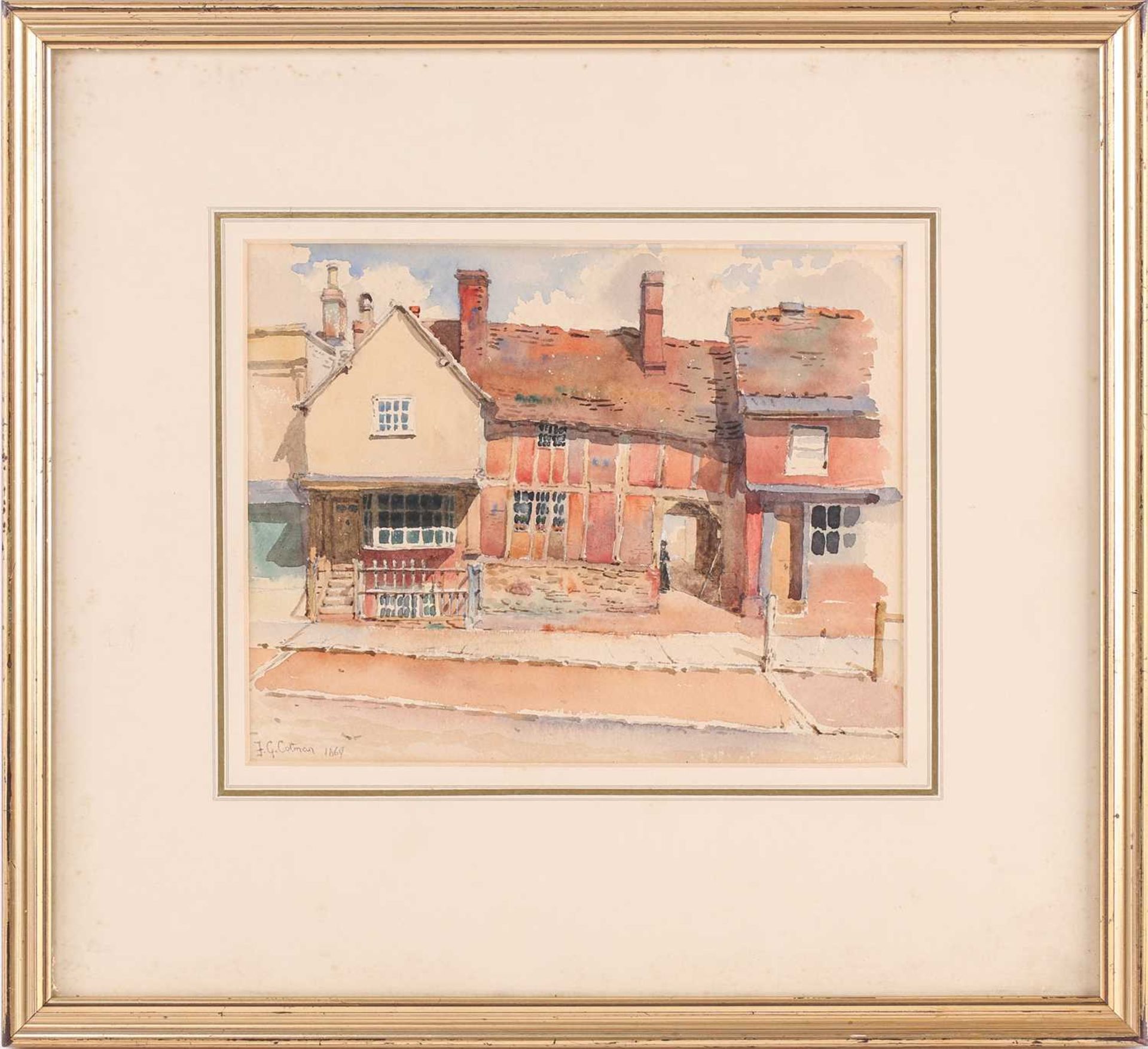 Frederick George Cotman RI. ROI. (British, 1850-1920), 'Houses at Ipswich, Suffolk', signed and - Image 5 of 9