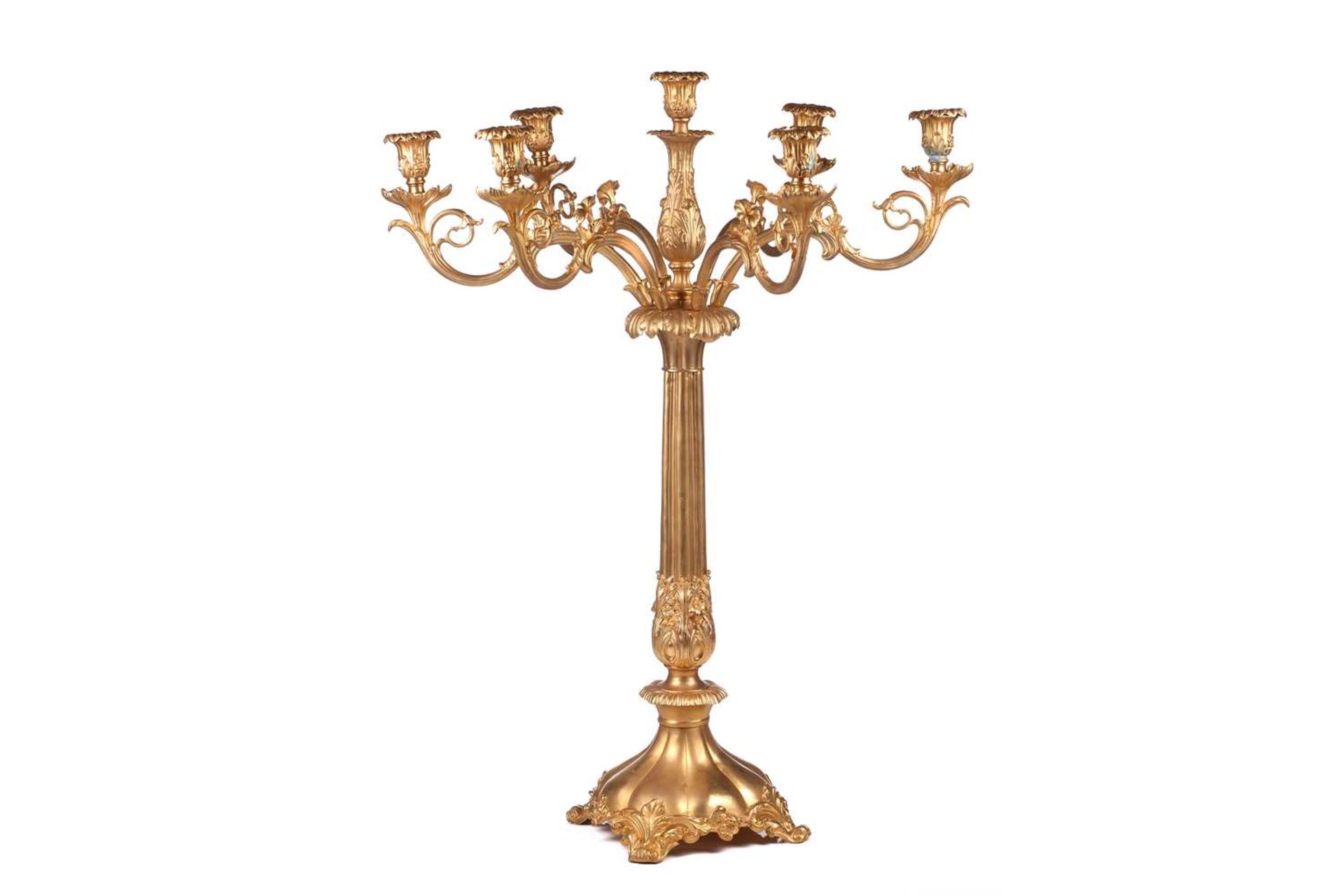 A pair of large, impressive gilt metal table candelabrum with seven removable convolvulus vine - Image 2 of 14