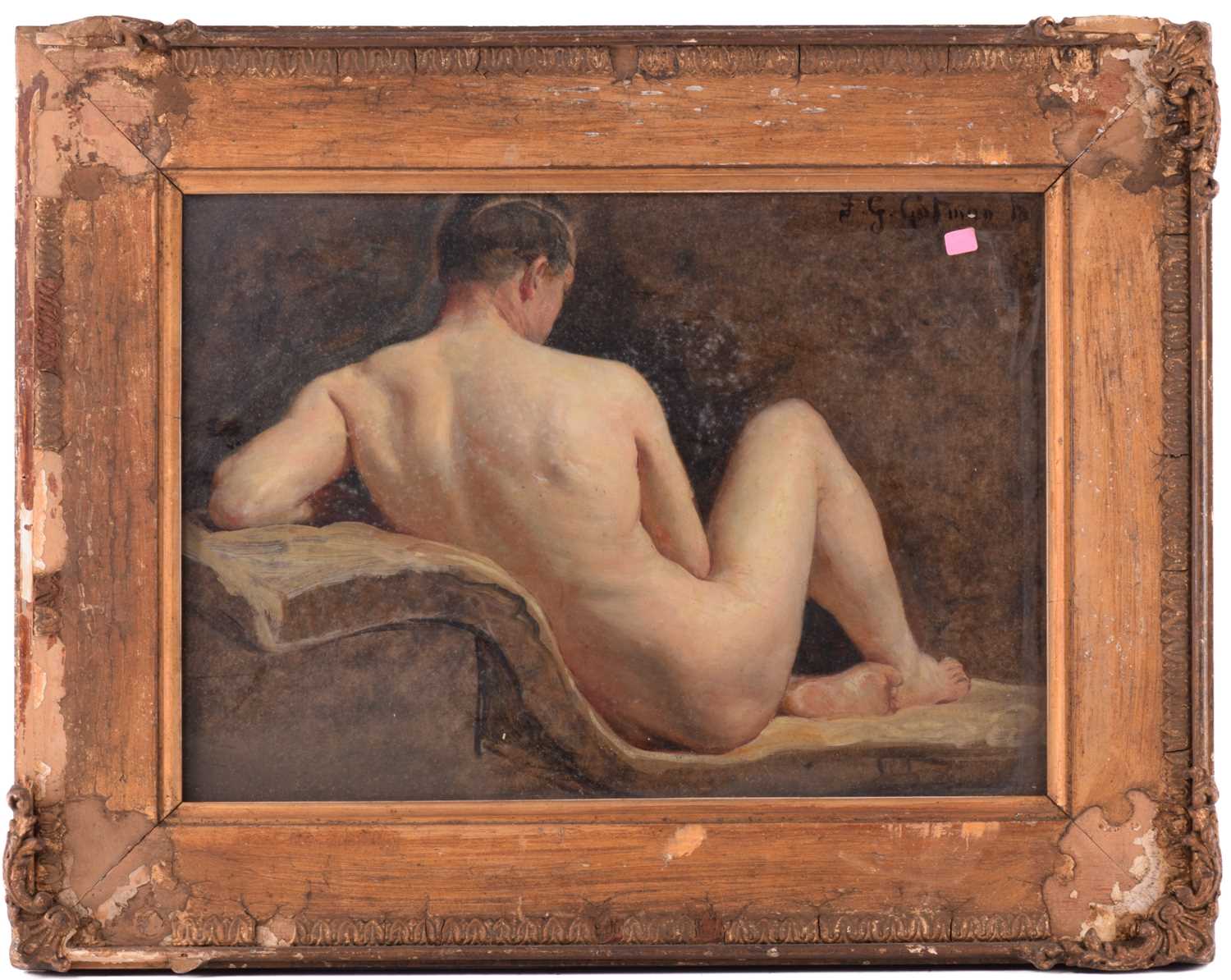 Frederick George Cotman RI. ROI. (British, 1850-1920), 'Rear Study of a Male Nude', signed and - Image 2 of 17