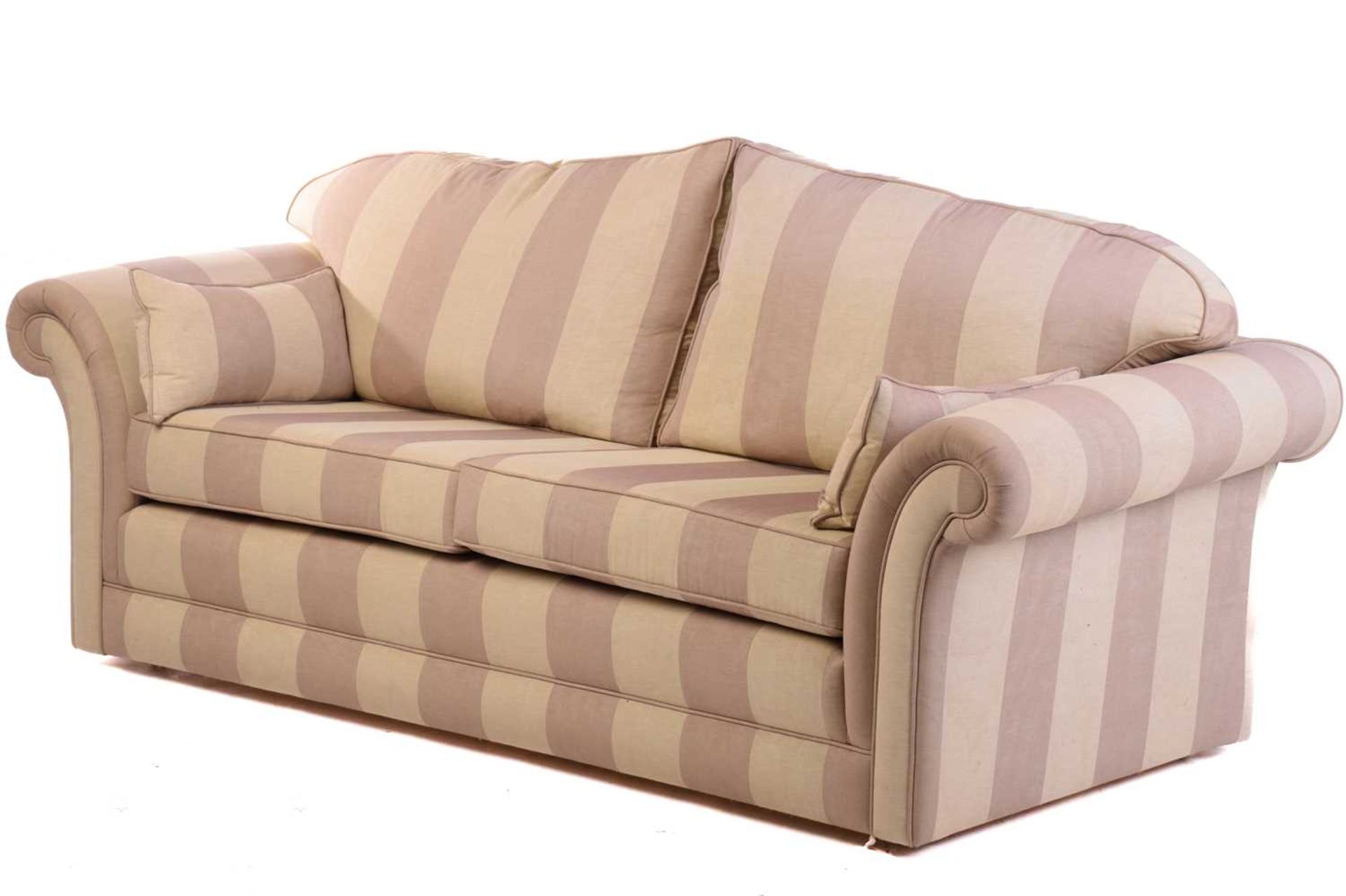 A pair of contemporary good quality traditional two-seat sofas with damask effect broad striped - Image 9 of 11