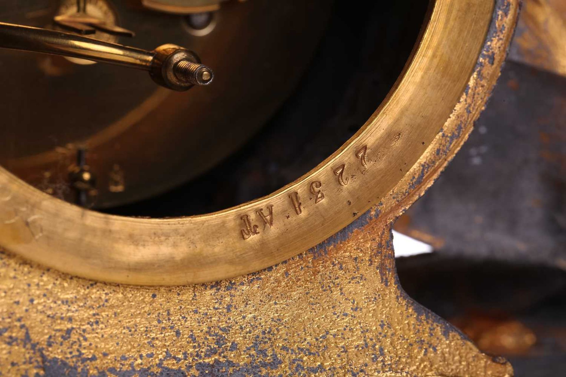 A late 19th century French parcel gilt spelter clock, depicting a nobleman standing beside a drum - Image 9 of 14