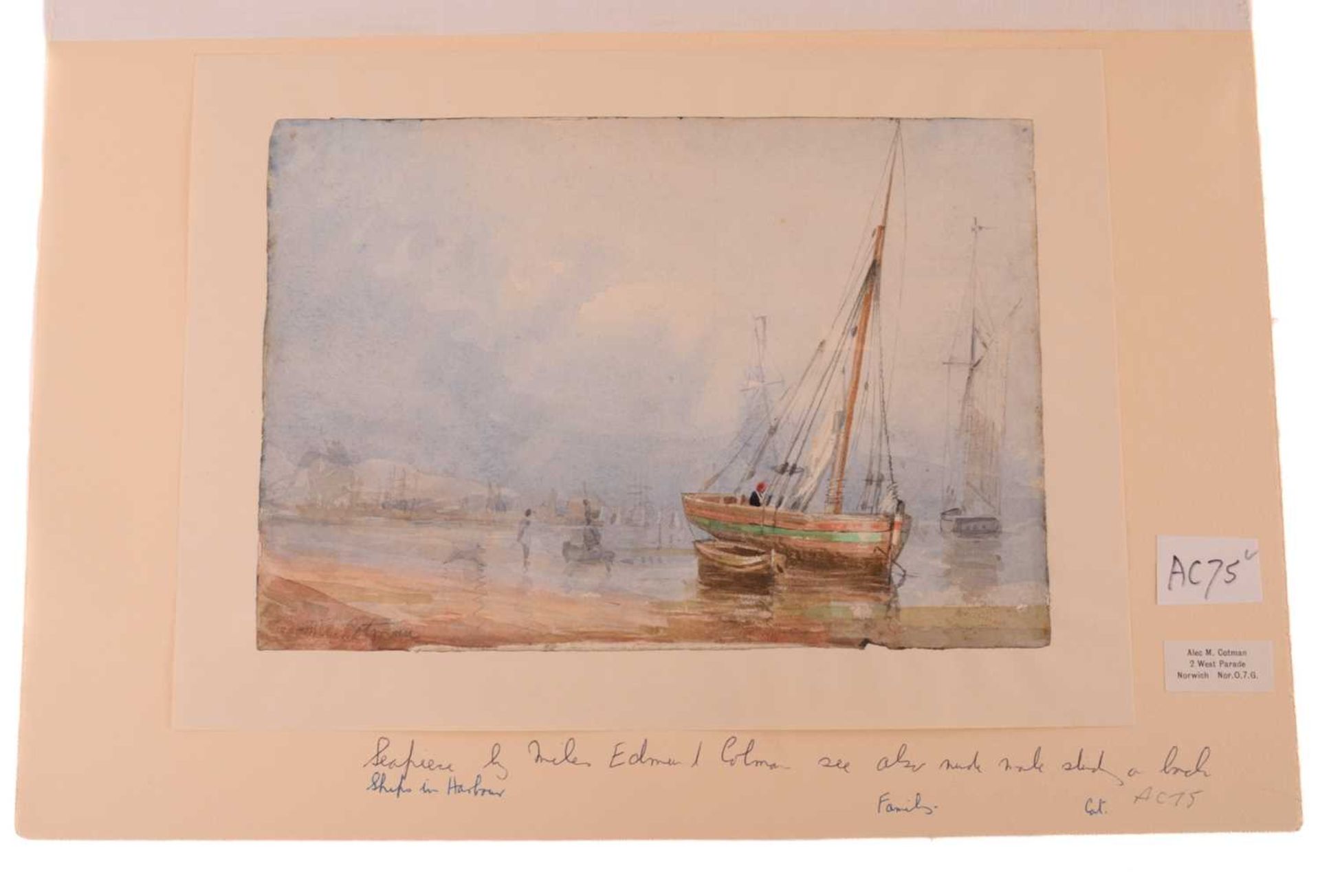 Miles Edmund Cotman (1810 - 1858), coastal scene with ships, indistinctly signed lower left, - Image 2 of 4