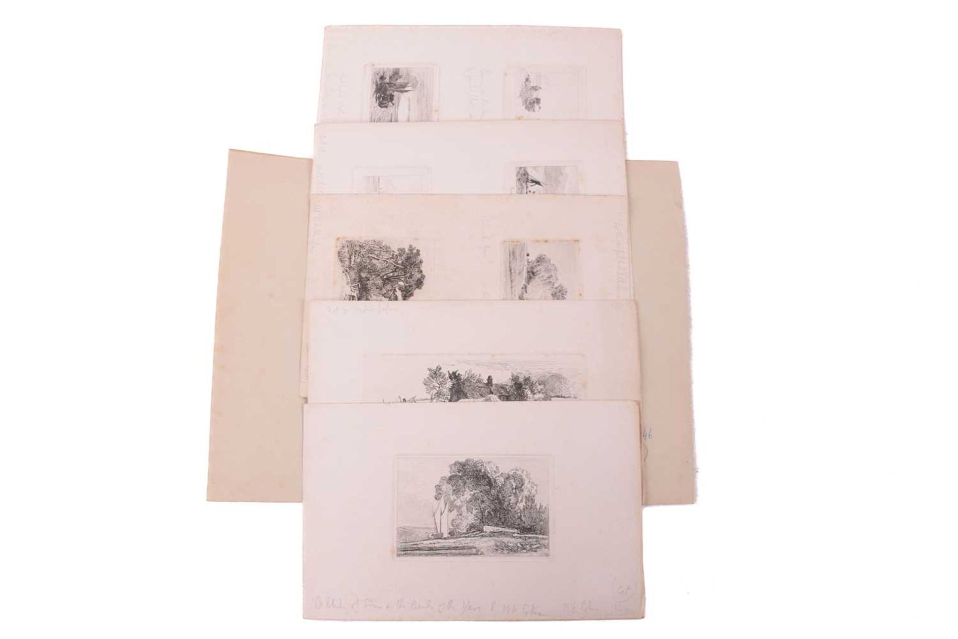Etchings by M. E. Cotman, two volumes, one half calf bound containing ten etchings on thick card and - Image 5 of 15
