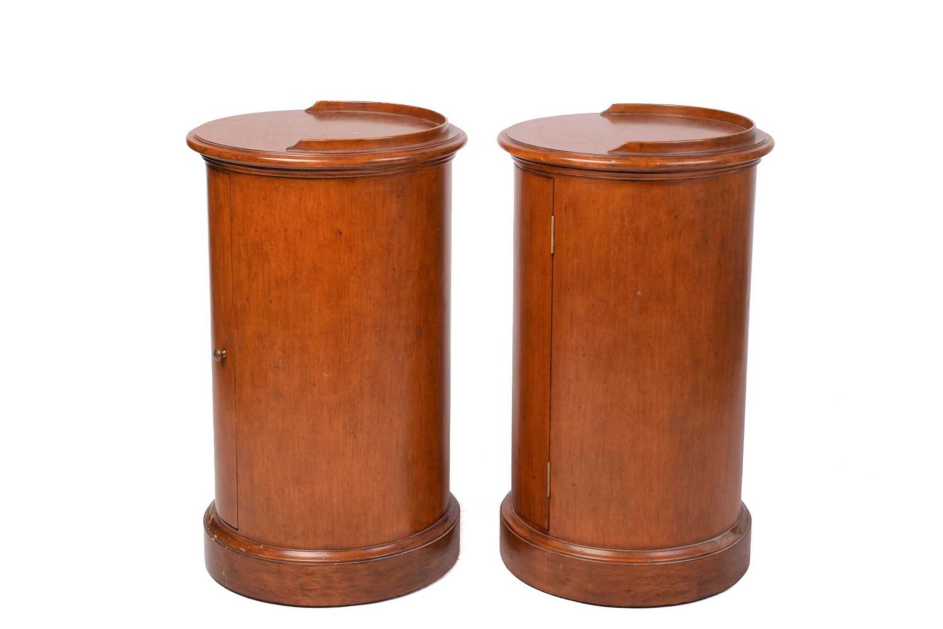 A pair of Victorian style mahogany cylinder pot cupboards, 20th century, with part blind gallery - Image 6 of 7