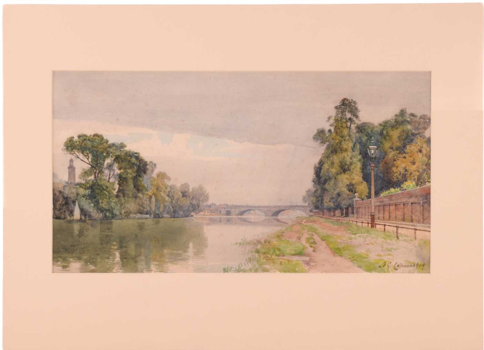 Frederick George Cotman (1850 - 1920), ' The River Thames with Kew Bridge', signed & dated 1909,