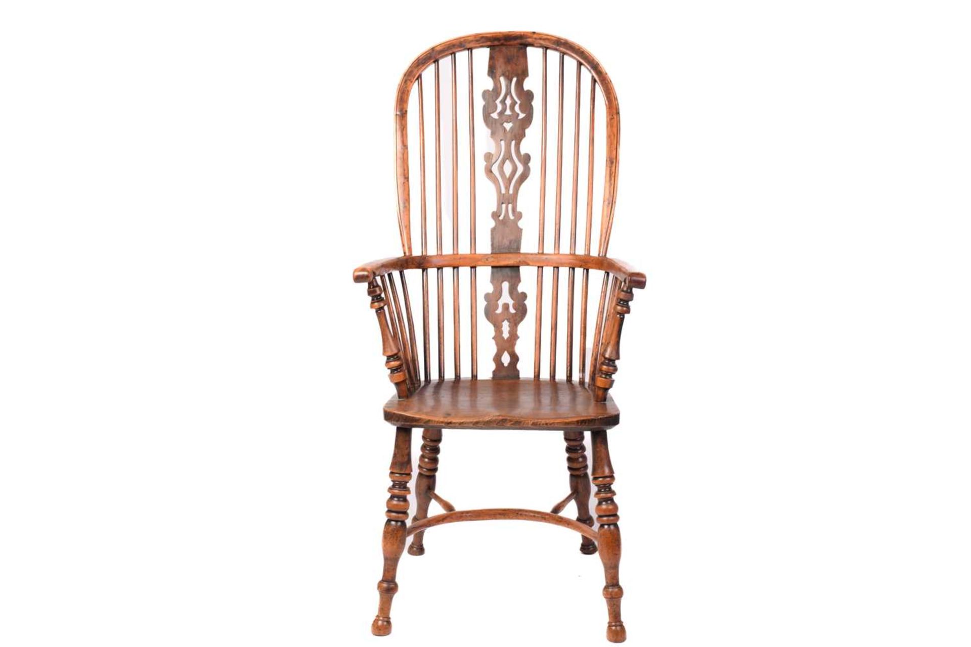 A 19th century Nottinghamshire yew wood and ash high back Windsor chair, with shaped and pierced - Image 2 of 10