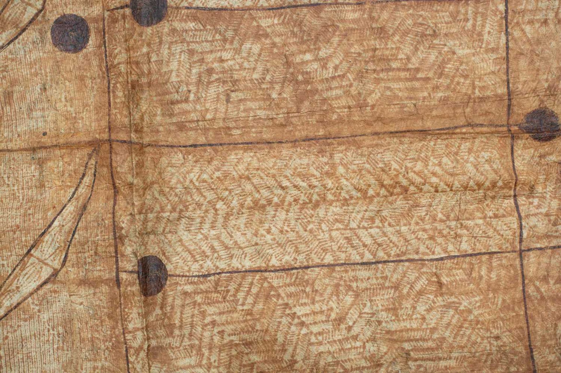 Of historical Fijian interest; a Fijian bark cloth blanket (?), late 19th century painted with earth - Image 10 of 16