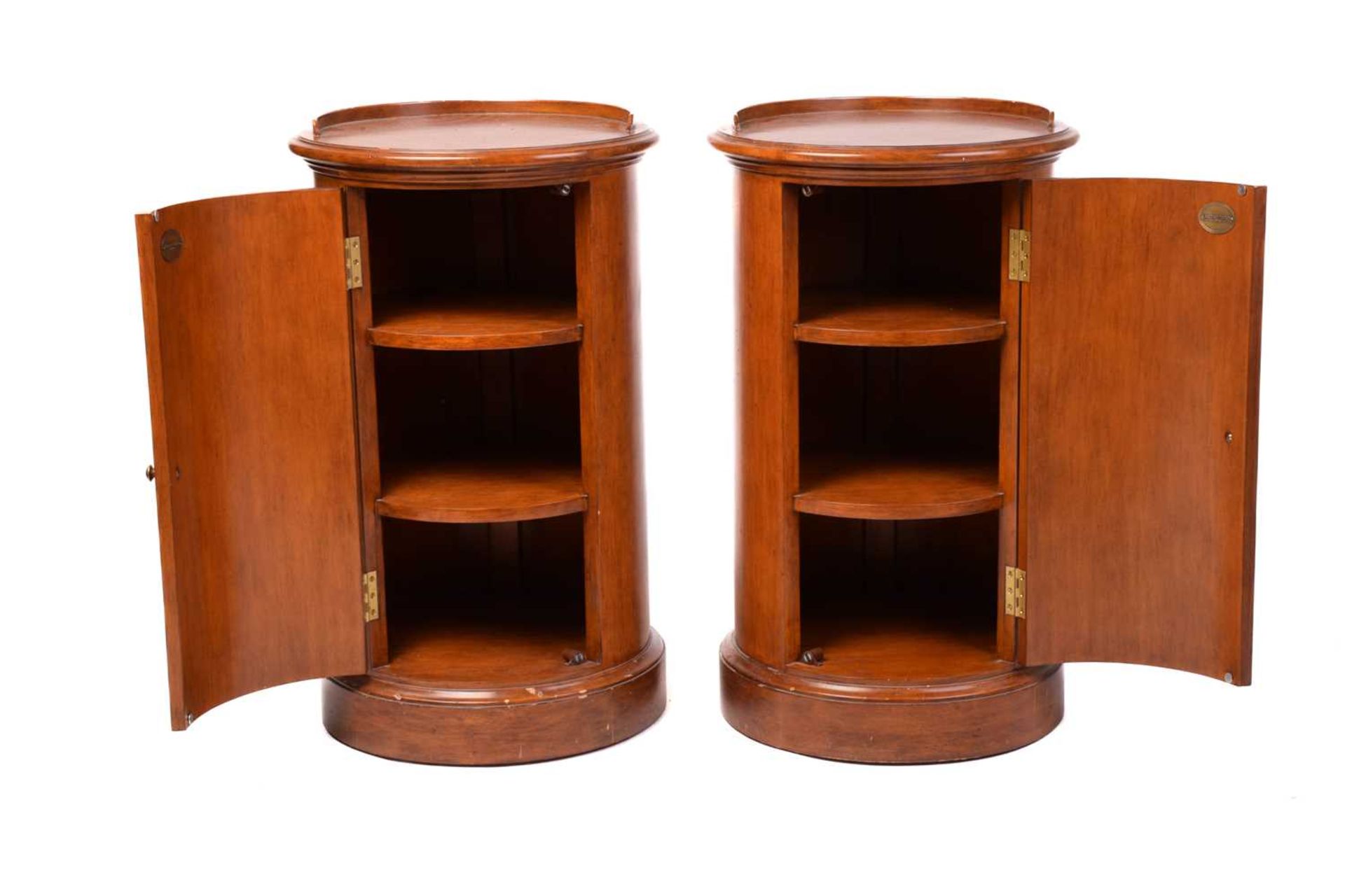 A pair of Victorian style mahogany cylinder pot cupboards, 20th century, with part blind gallery - Image 2 of 7