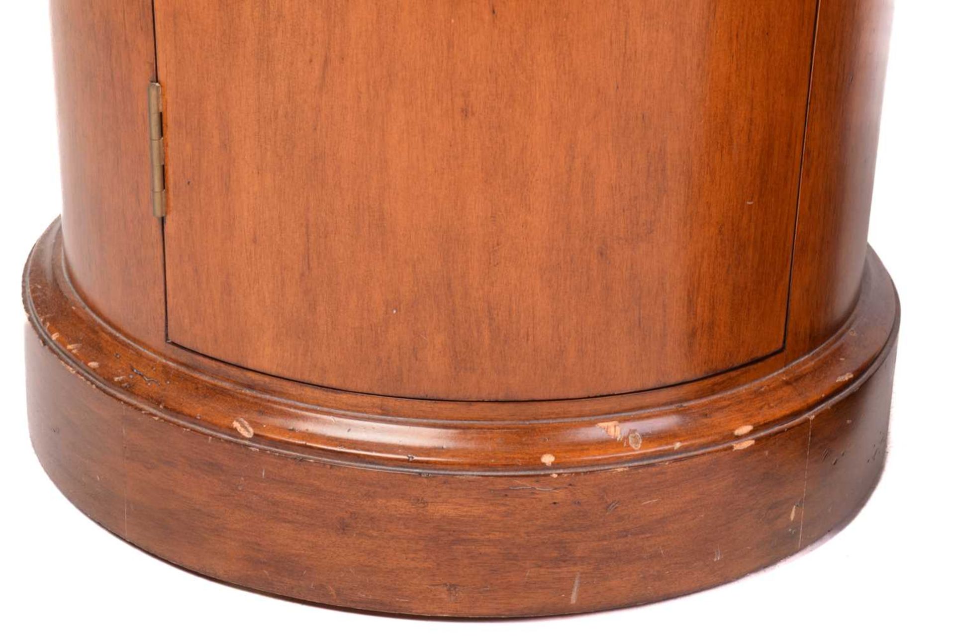 A pair of Victorian style mahogany cylinder pot cupboards, 20th century, with part blind gallery - Image 3 of 7