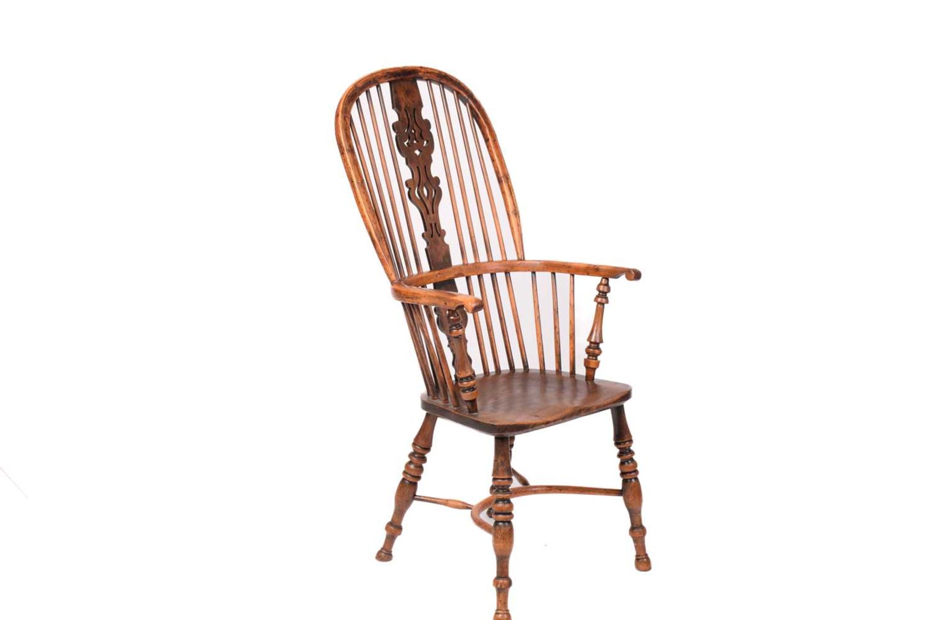 A 19th century Nottinghamshire yew wood and ash high back Windsor chair, with shaped and pierced - Image 5 of 10