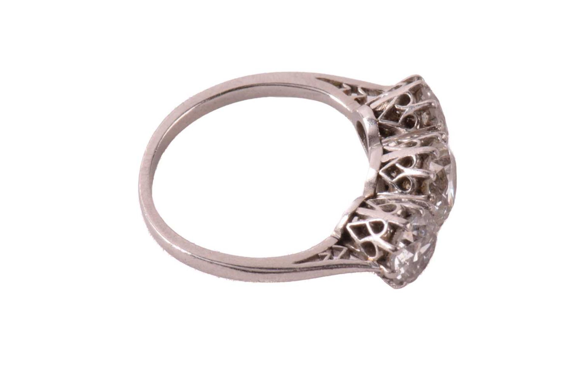 A three-stone diamond half-hoop ring, coronet-set with three graduated old-cut diamonds with an - Image 3 of 4