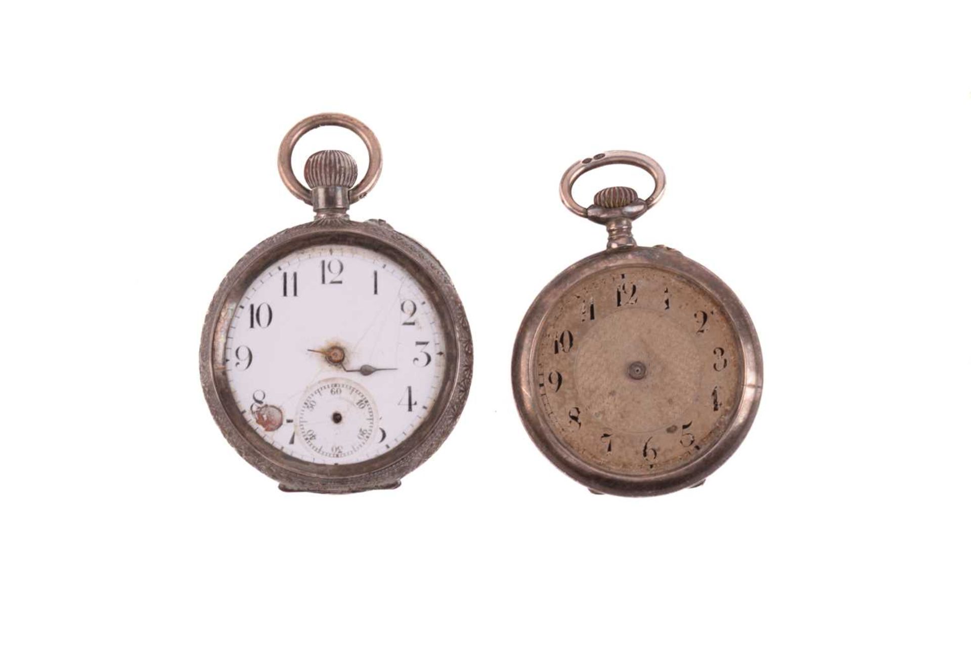 A Goliath pocket watch in a silver case and two further silver pocket watches. The Goliath pocket - Image 9 of 11