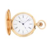 A Russell Ltd. of Liverpool full hunter 18ct gold pocket watch with a keyless wound movement in a