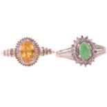 Two gem-set dress rings; including a yellow sapphire and diamond ring in 9ct gold, claw-set with