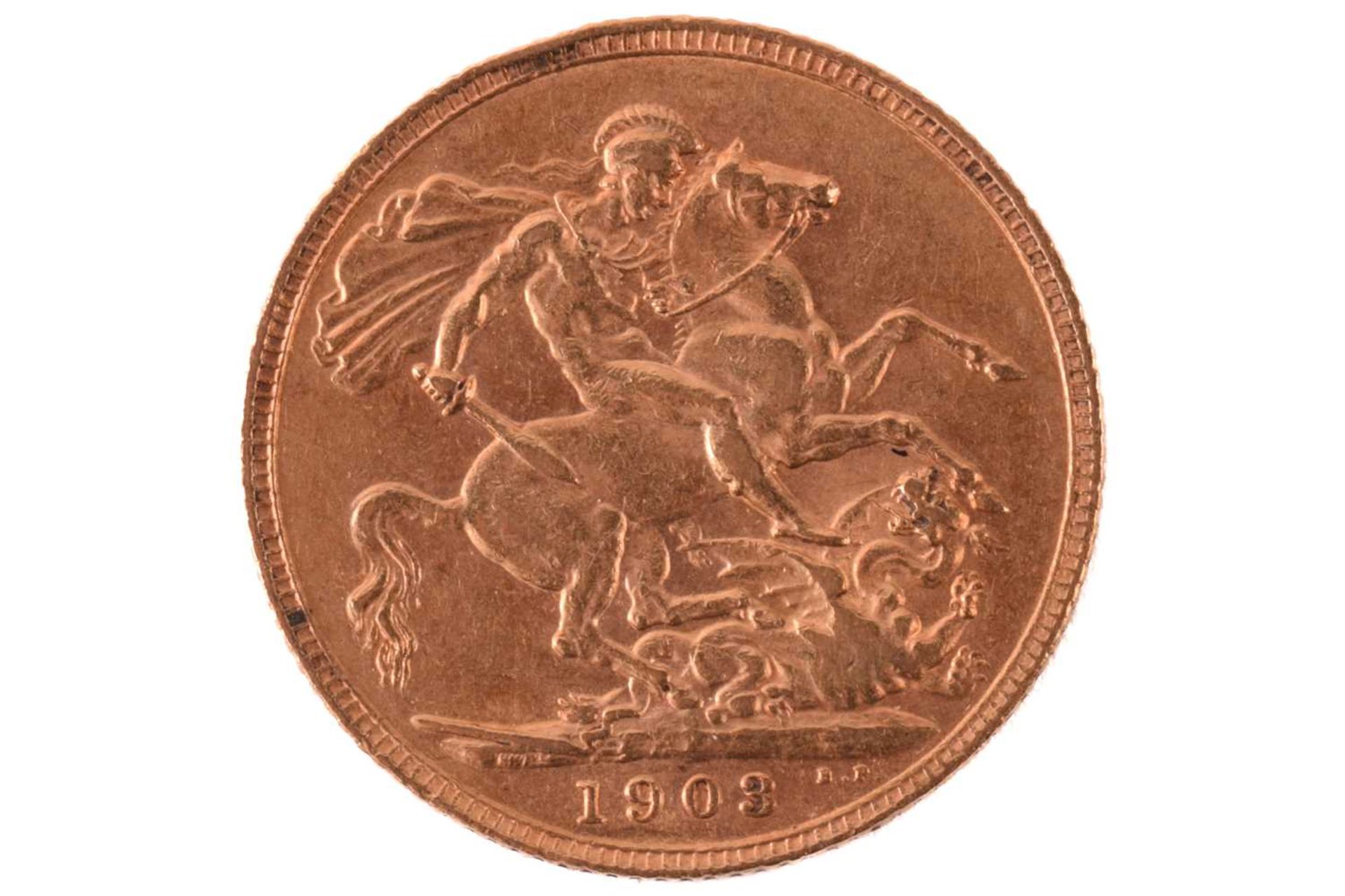 An Edward VII full sovereign 1903, obverse bare head facing right.