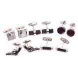 Five pairs of cufflinks; comprising a pair of Dunhill silver cufflinks inset with mother-of-pearl