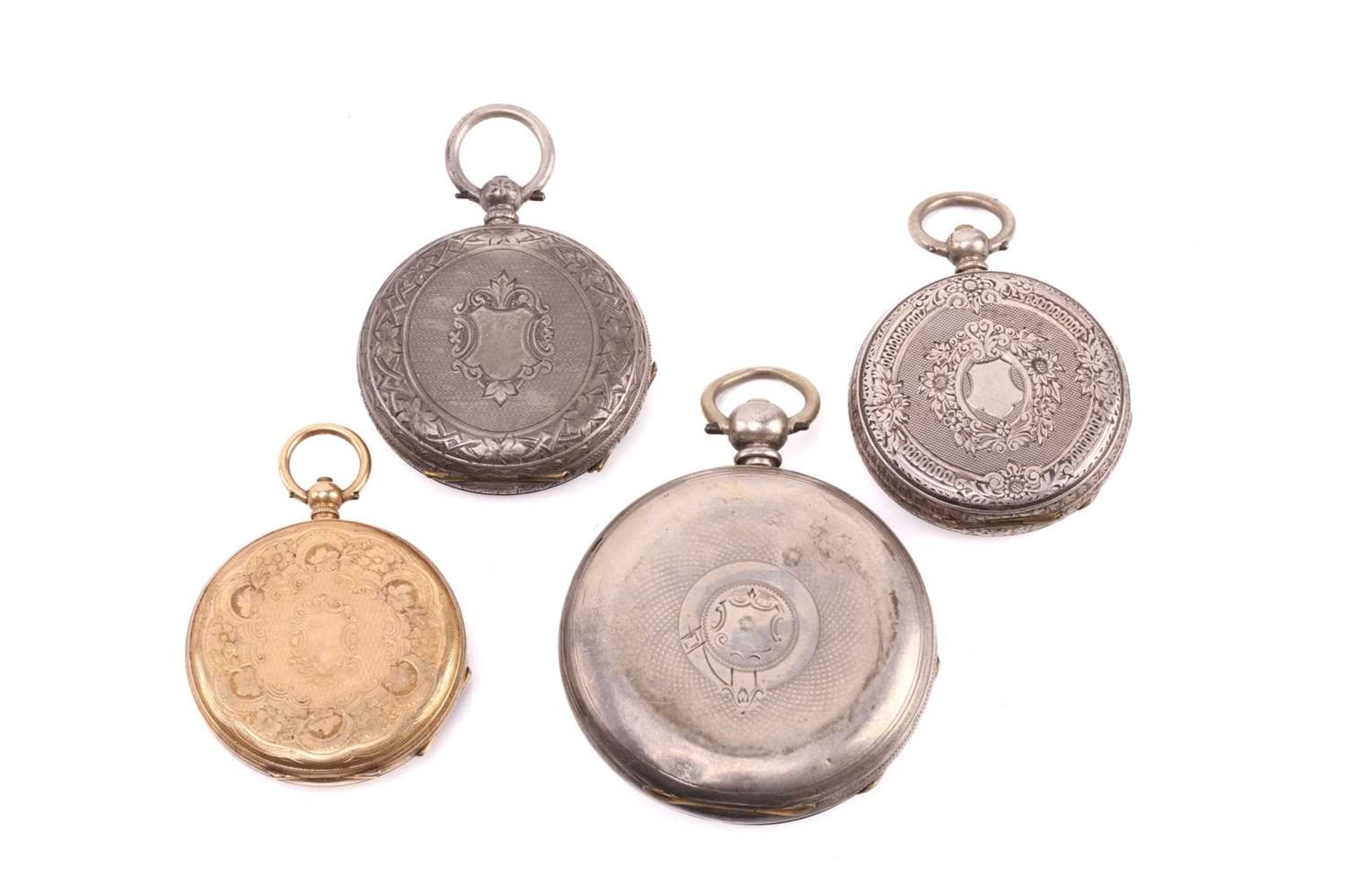 A collection of four open-face pocket watches, comprising of a yellow metal stamped 18ct open-face - Image 2 of 3