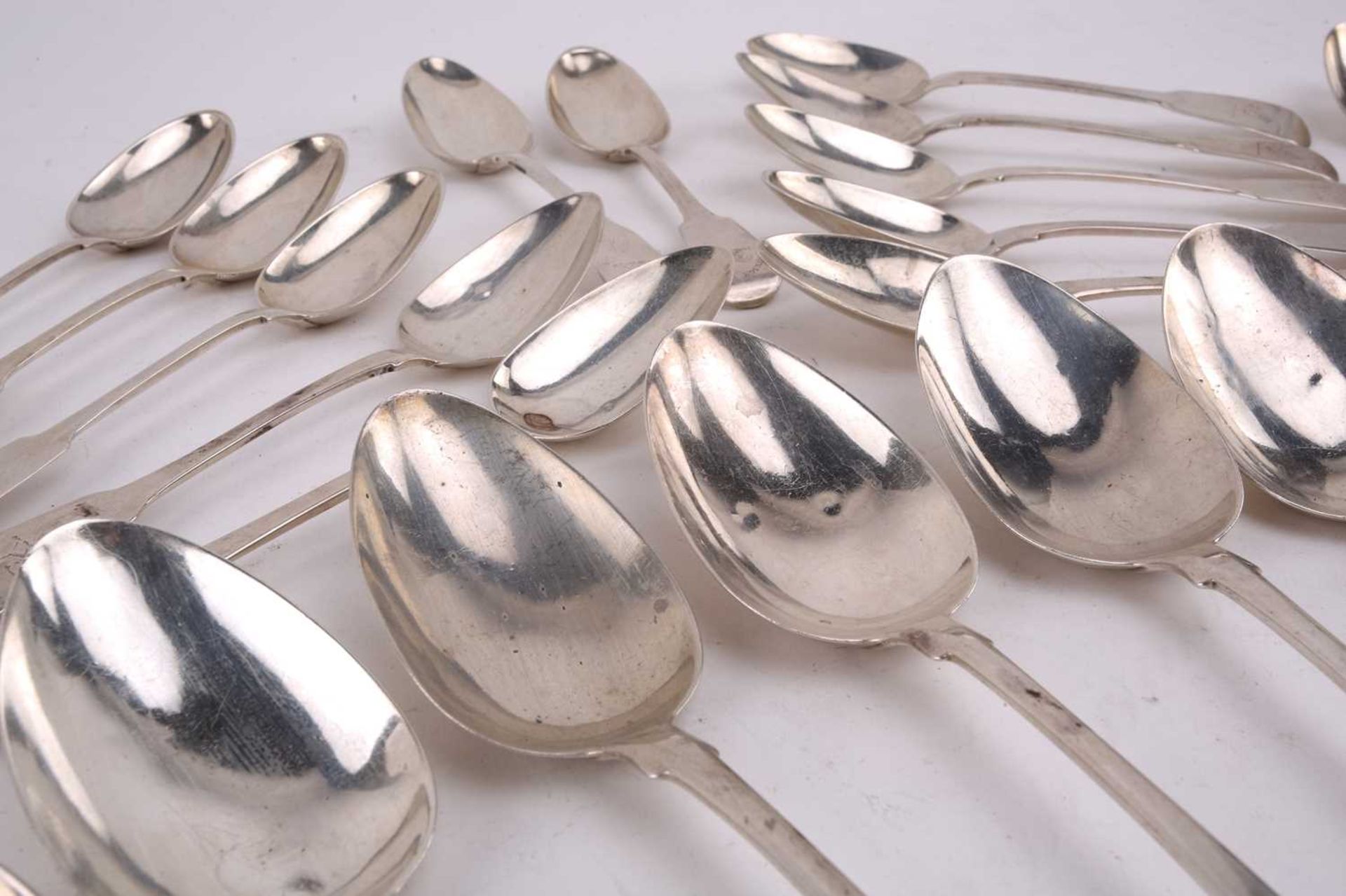 A quantity of crested silver spoons of fiddle pattern, with mixed date and makers; comprising: six - Image 4 of 4