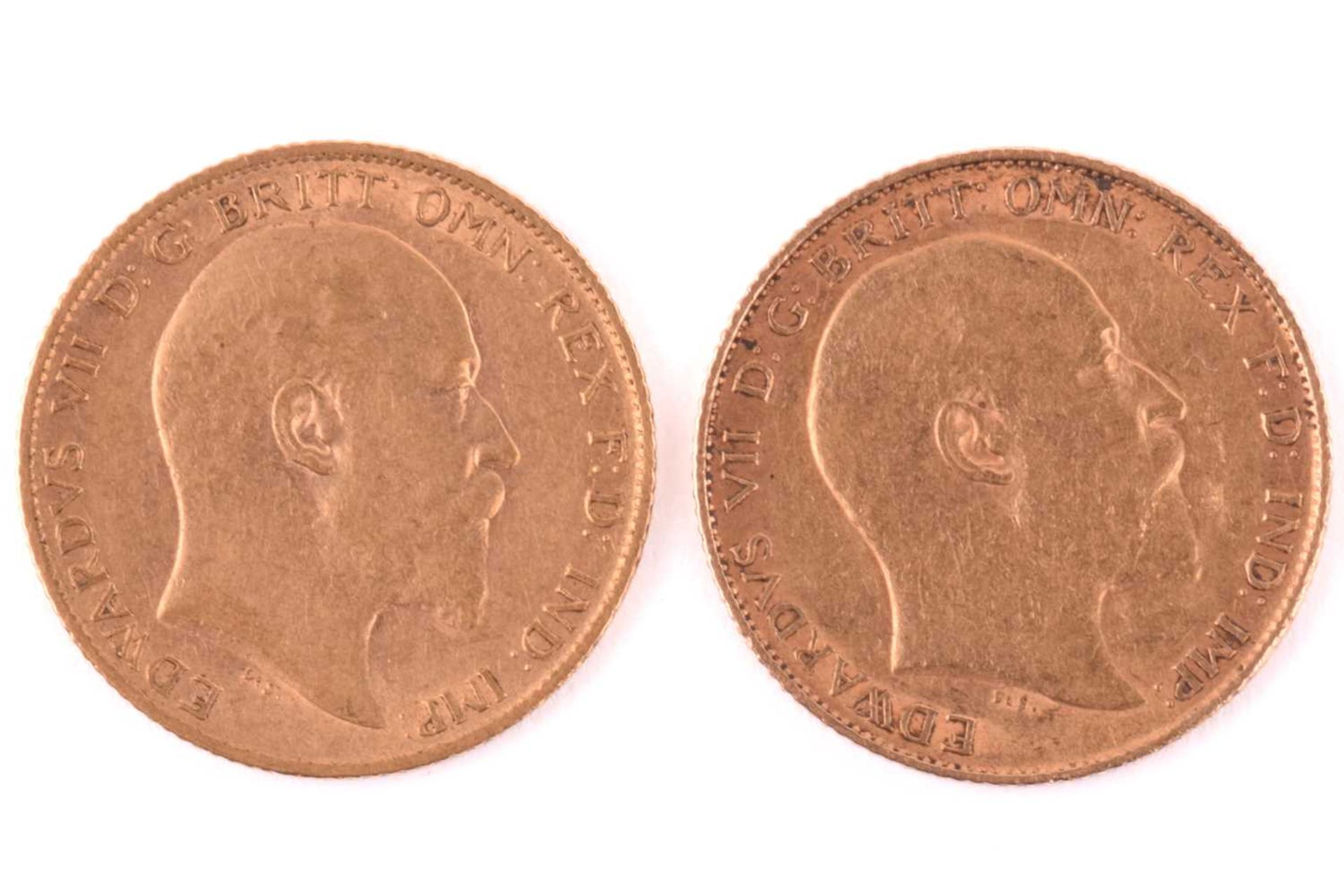 Two Edward VII half sovereigns both 1908, obervse with bare head facing right - Image 2 of 2