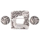 Georg Jensen - a square openwork brooch and a pair of stylised foliate buttons; the brooch